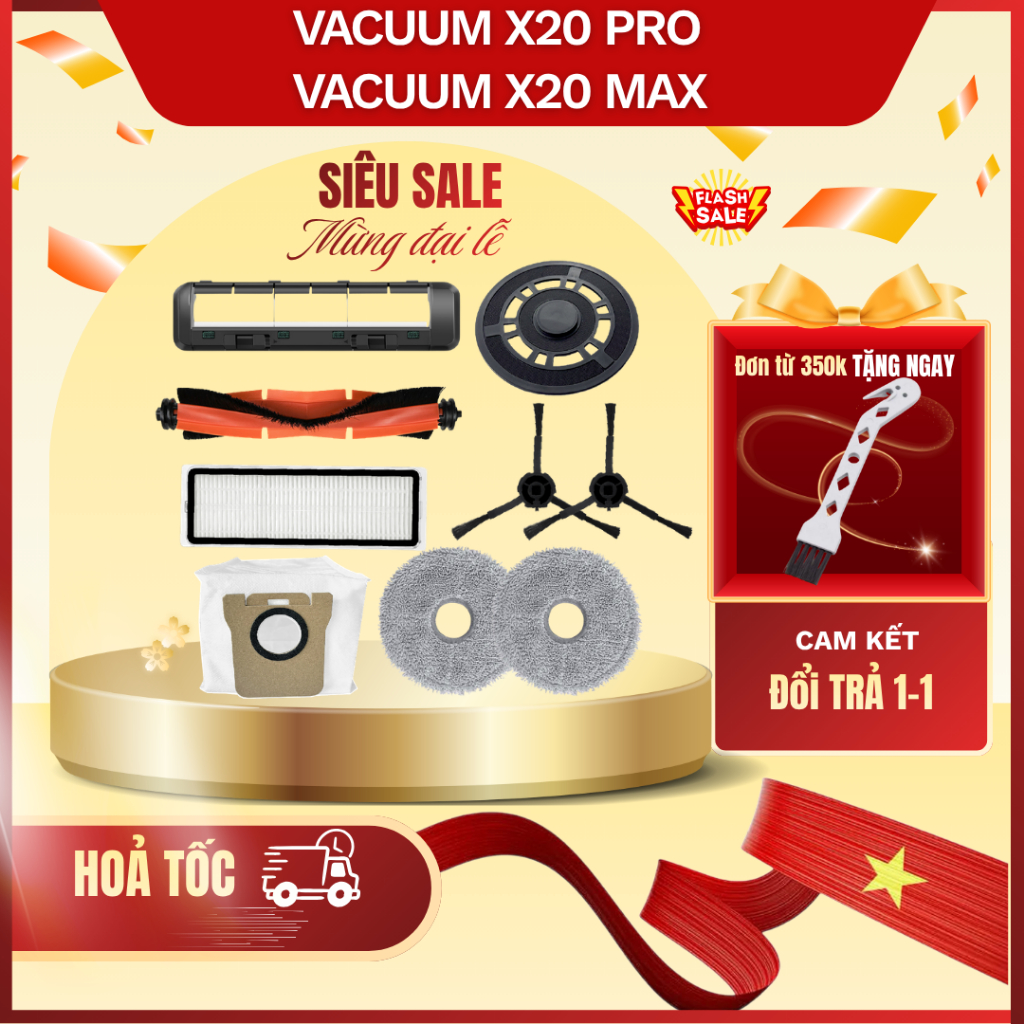 Phụ kiện robot hút bụi lau nhà Vacuum X20 Max/X20 Pro - Khăn lau, màng lọc, chổi cạnh thay thế cho r