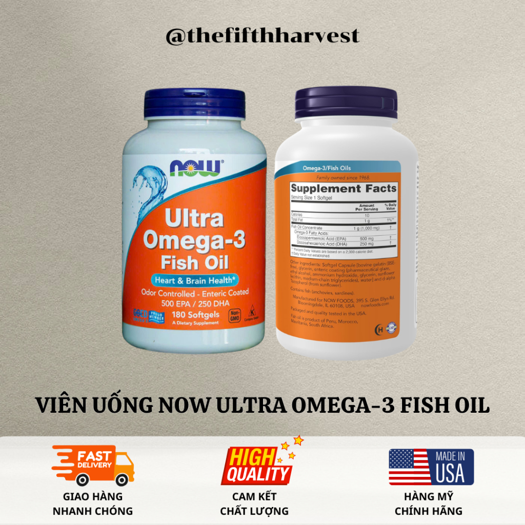 [HÀNG MỸ] Viên uống NOW Ultra Omega-3 Fish Oil 180 viên