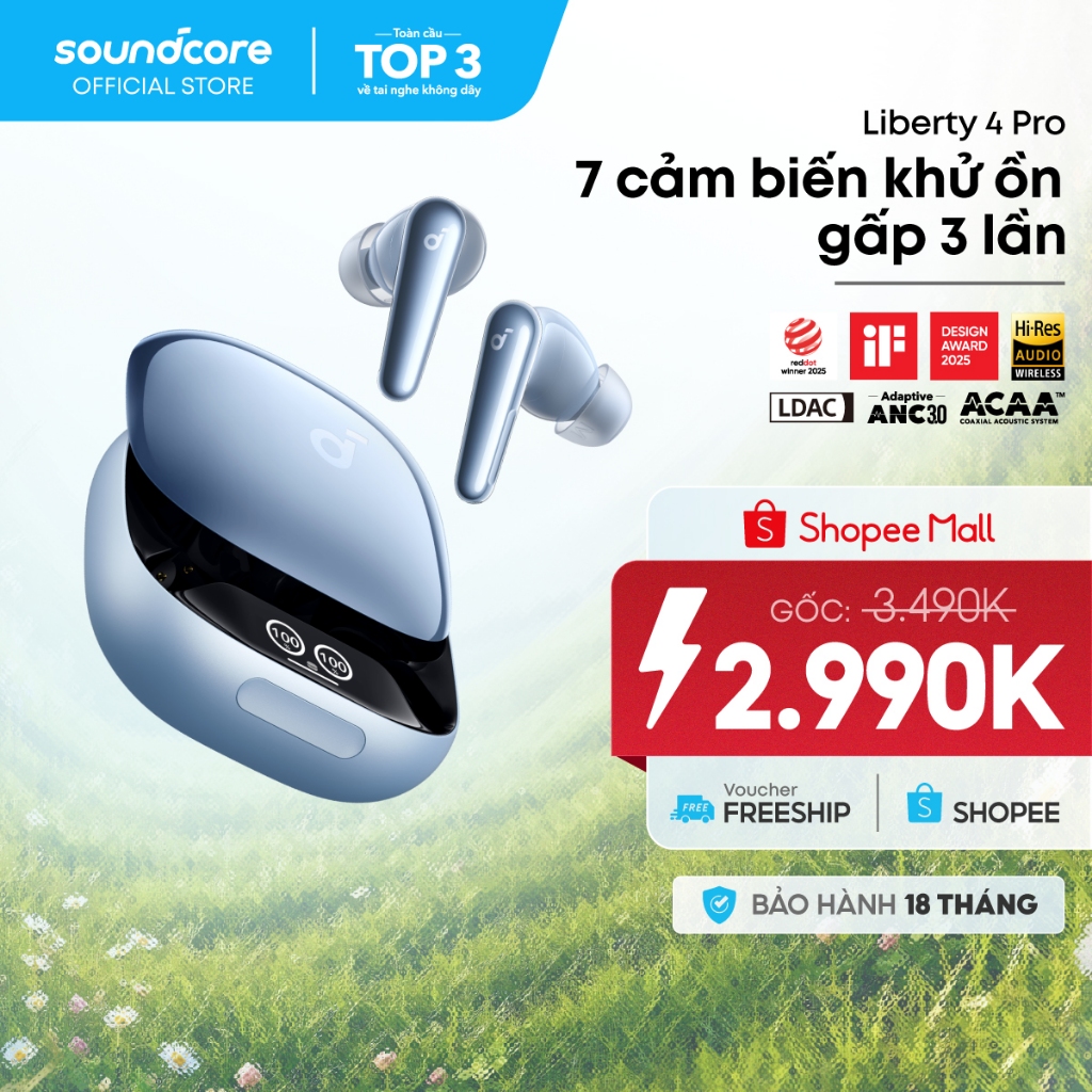 Tai nghe bluetooth soundcore Liberty 4 Pro | Chống ồn ANC 3.0 | Màn hình cảm ứng | Tích hợp phiên dịch