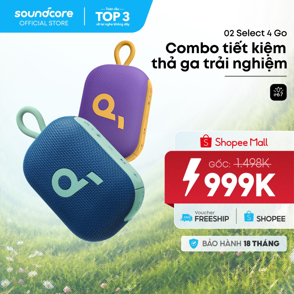 Combo 2 Loa bluetooth True Wireless Soundcore Select 4 Go | Pin 20 giờ | Kháng bụi, nước IP67