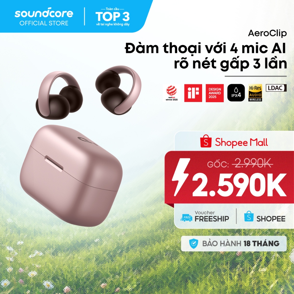 Tai nghe nhét tai dạng kẹp hở Soundcore AeroClip | Thích ứng thoải mái | Chống nước IPX4 | Tích hợp phiên dịch