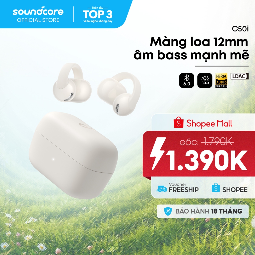 Tai nghe bluetooth Open-Ear Soundcore C50i | Màng loa 12mm | Pin 7h/28h | Bluetooth 6.0| Bảo hành 18 tháng