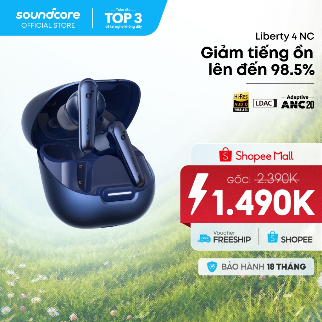 Tai nghe bluetooth soundcore Liberty 4NC | Chống ồn ANC 50 giờ phát nhạc | Sạc nhanh | Tích hợp phiên dịch
