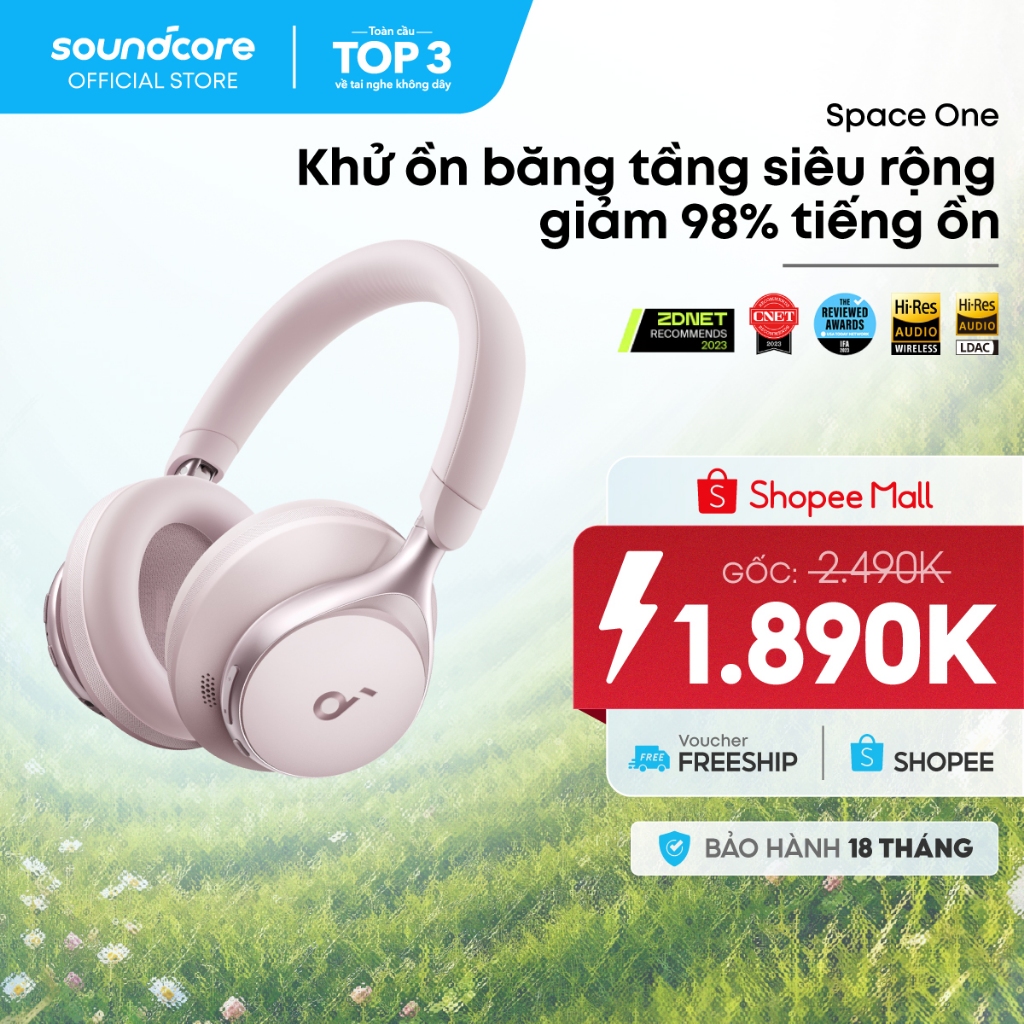 Tai nghe không dây chụp tai soundcore Space One | Âm thanh Hi-res | Giảm ồn 98% | 55h phát nhạc