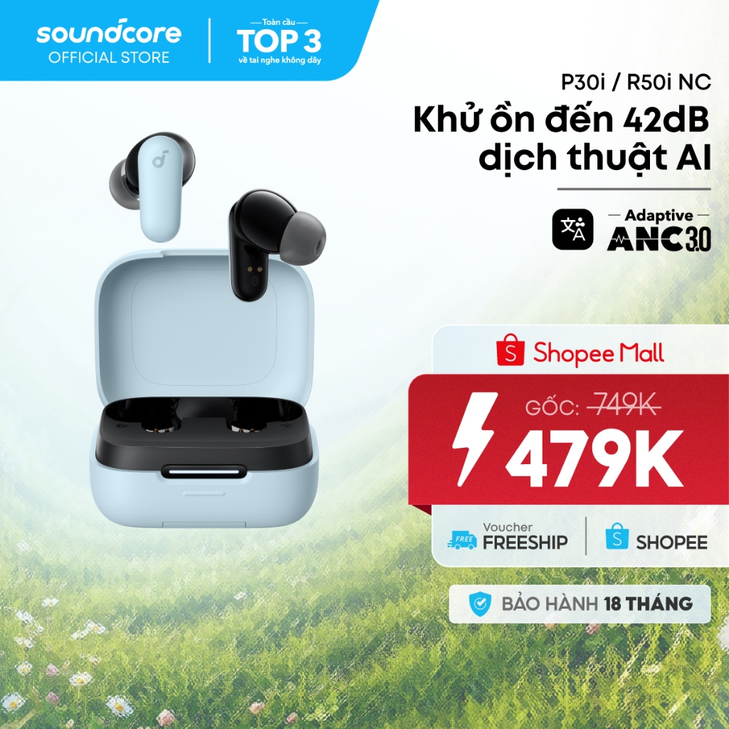 Tai nghe bluetooth soundcore R50i NC (P30i) chống ồn ANC | Chống nước và bụi IP54 |40 giờ phát nhạc |Tích hợp phiên dịch