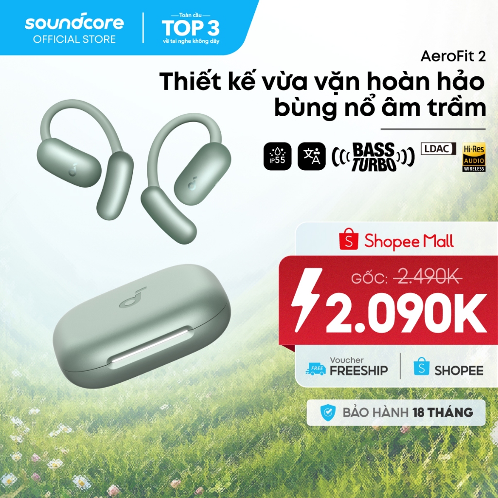 Tai nghe bluetooth Open-Ear soundcore AeroFit 2 | Móc tai tùy chỉnh | Chống nước và bụi IP55 | Tích hợp phiên dịch