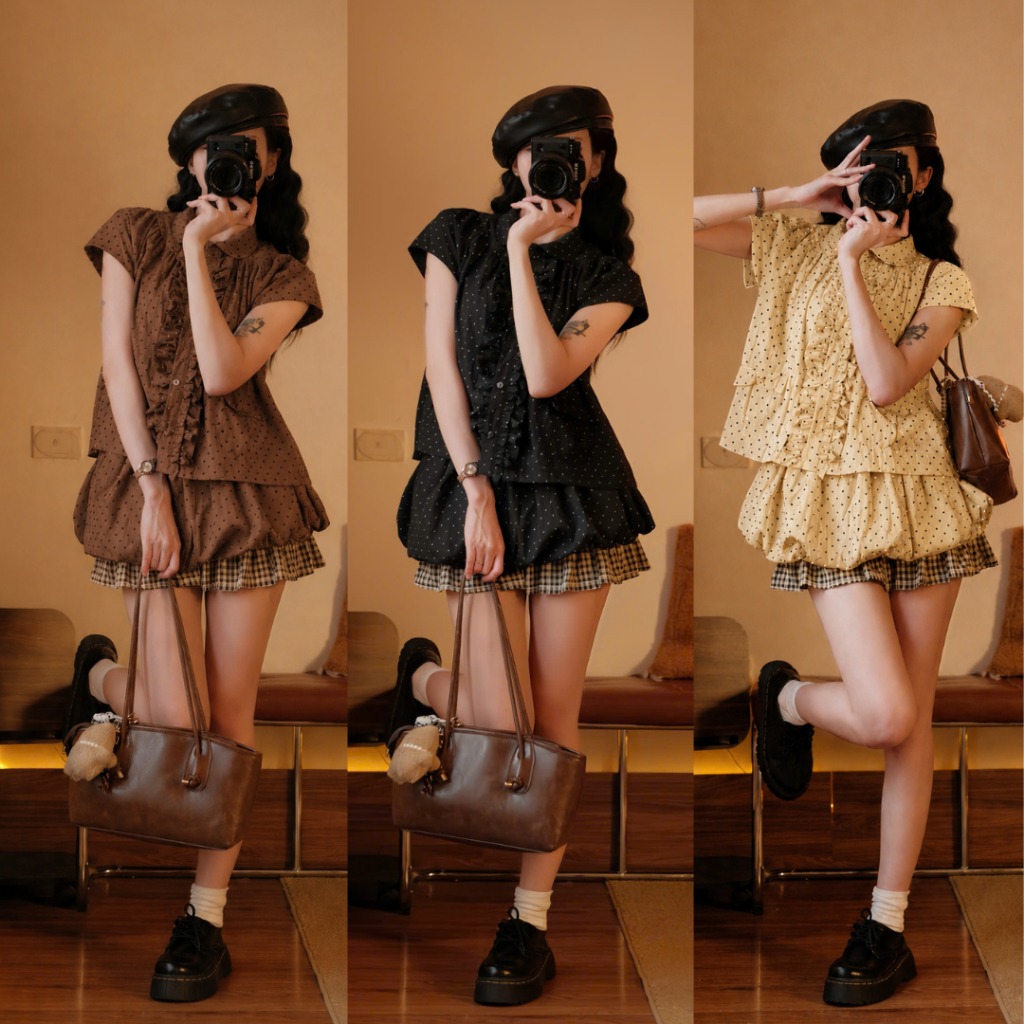 Set Áo Babydoll Chấm Bi Nữ Mix Chân Váy Bí Dáng Xinh, Set Đồ Tiểu Thư Dễ Thương Đi Chơi Đi Dạo 247Store Set2050 | BigBuy360 - bigbuy360.vn