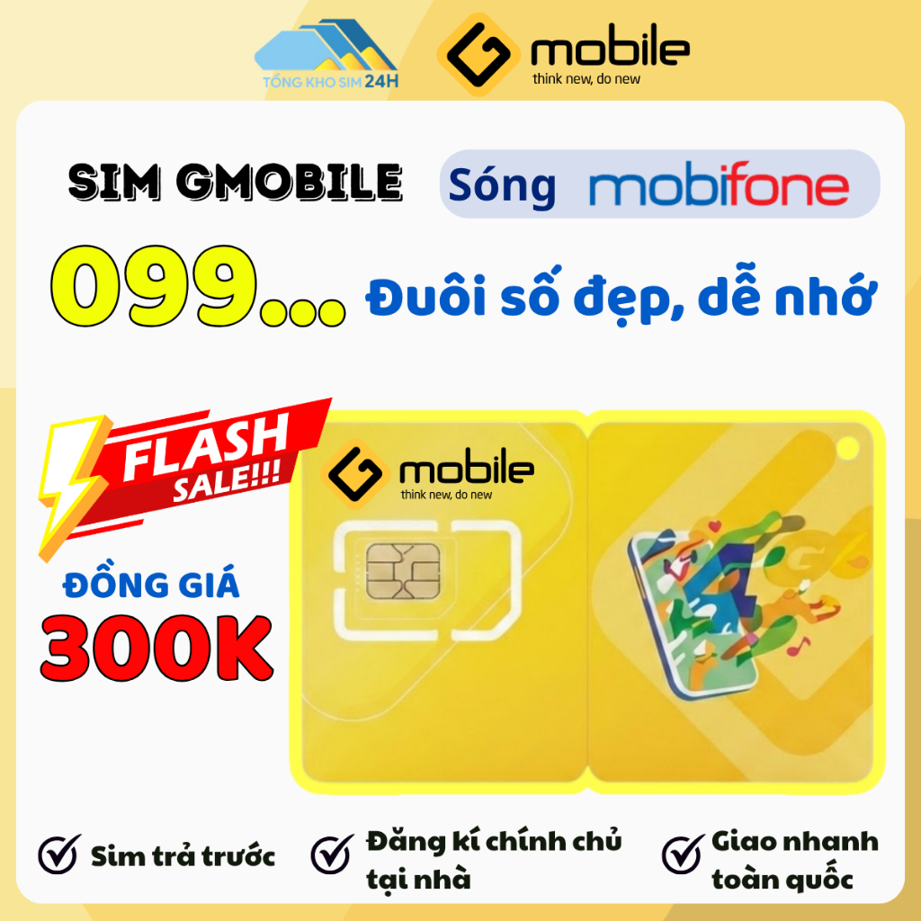 Sim Số Đẹp Giá Rẻ Chỉ Từ 300k sim Gmobile Đa Dạng Đuôi Đẹp Sóng Mobifone mạng mạnh