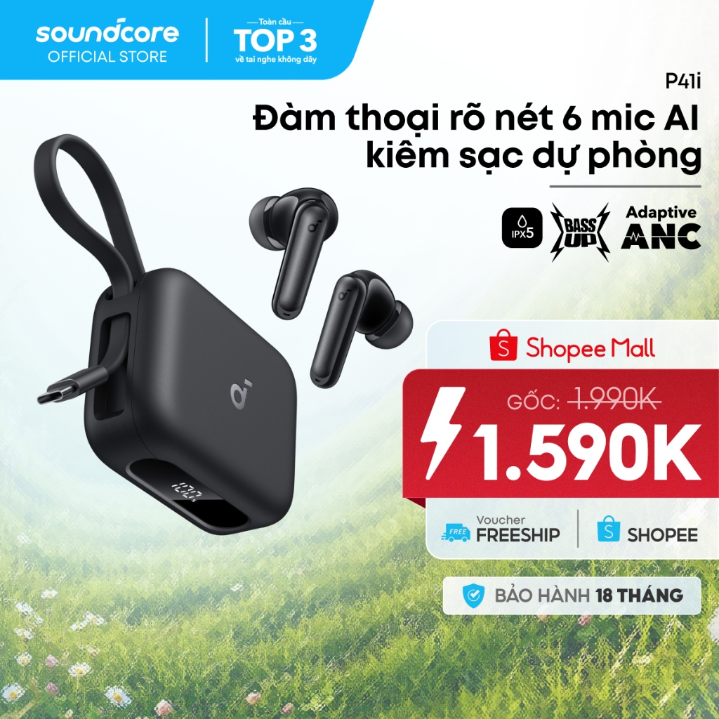 Tai nghe bluetooth kiêm sạc dự phòng Soundcore P41i | Pin 192h | Adaptive ANC | 6 Micro AI | Phiên dịch
