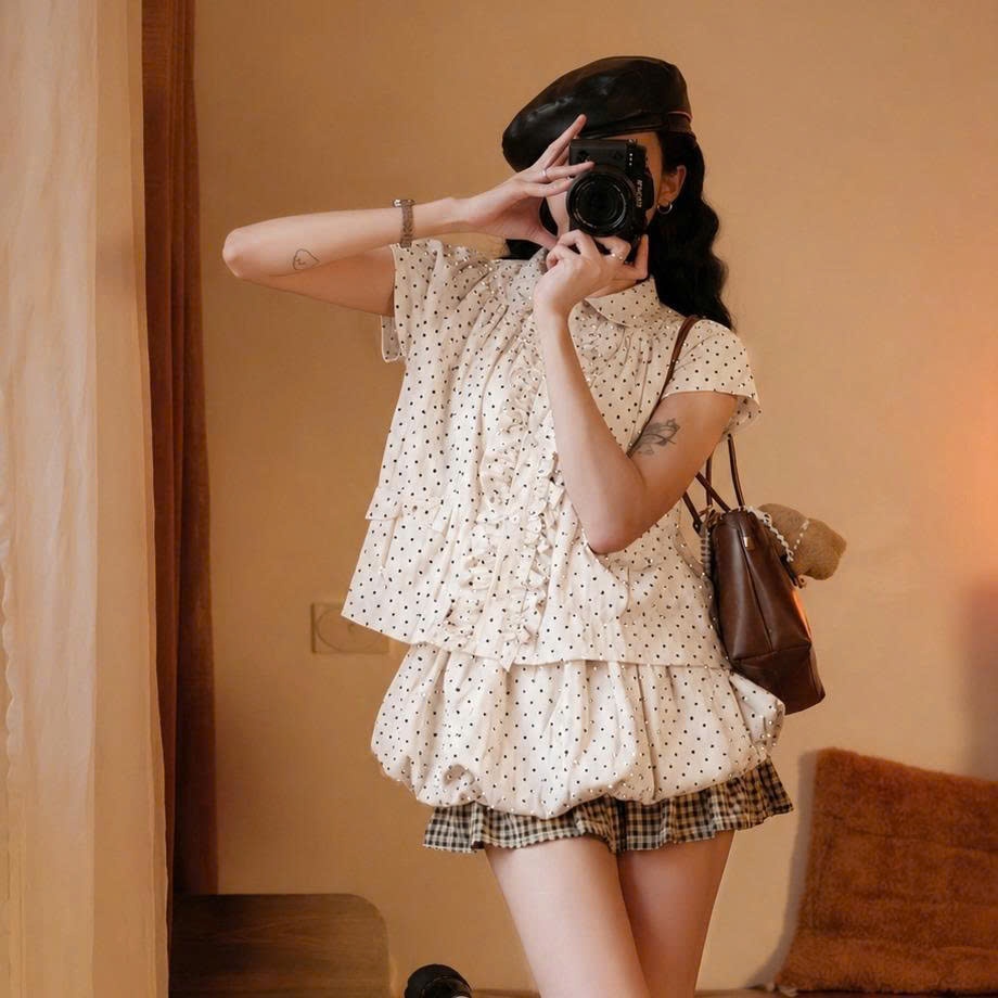 Set Áo Babydoll Chấm Bi Nữ Mix Chân Váy Bí Dáng Xinh, Set Đồ Tiểu Thư Dễ Thương Đi Chơi Đi Dạo 247Store Set2050 | BigBuy360 - bigbuy360.vn