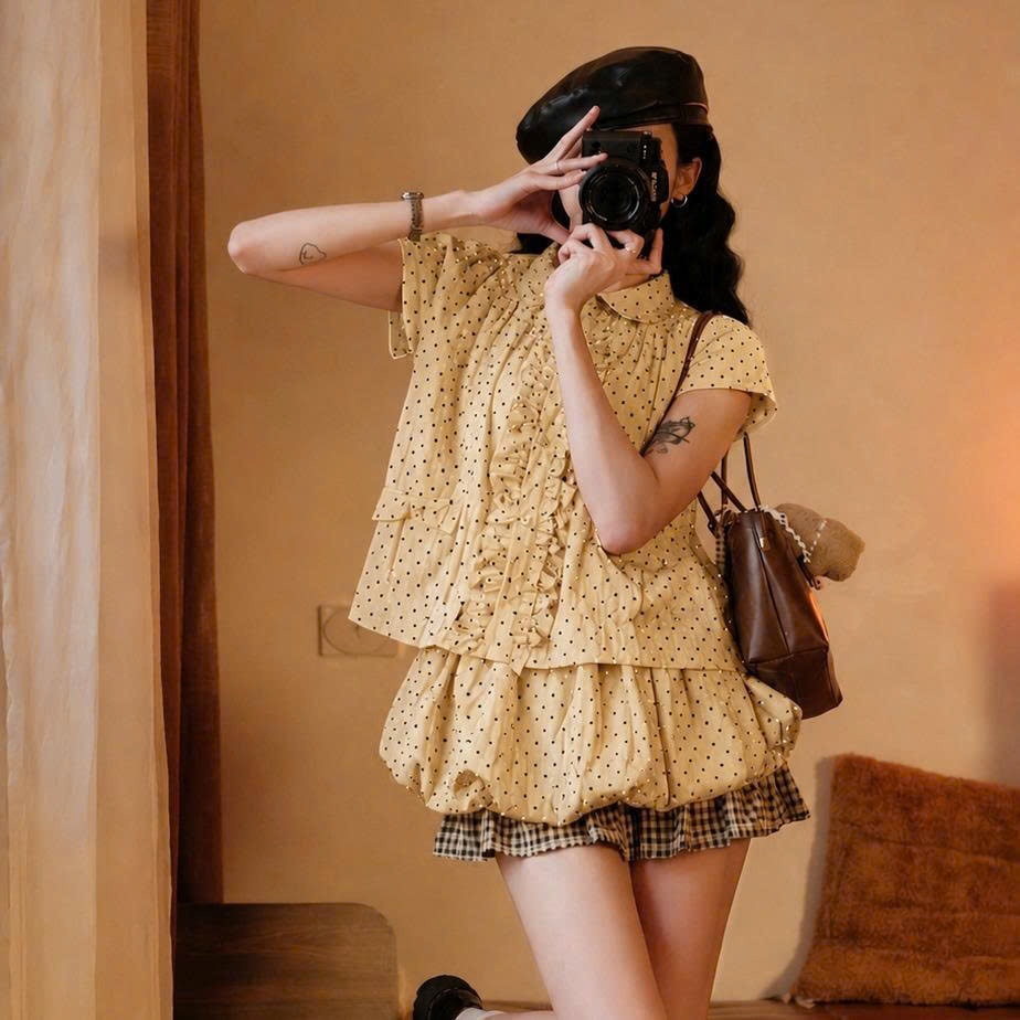 Set Áo Babydoll Chấm Bi Nữ Mix Chân Váy Bí Dáng Xinh, Set Đồ Tiểu Thư Dễ Thương Đi Chơi Đi Dạo 247Store Set2050 | BigBuy360 - bigbuy360.vn