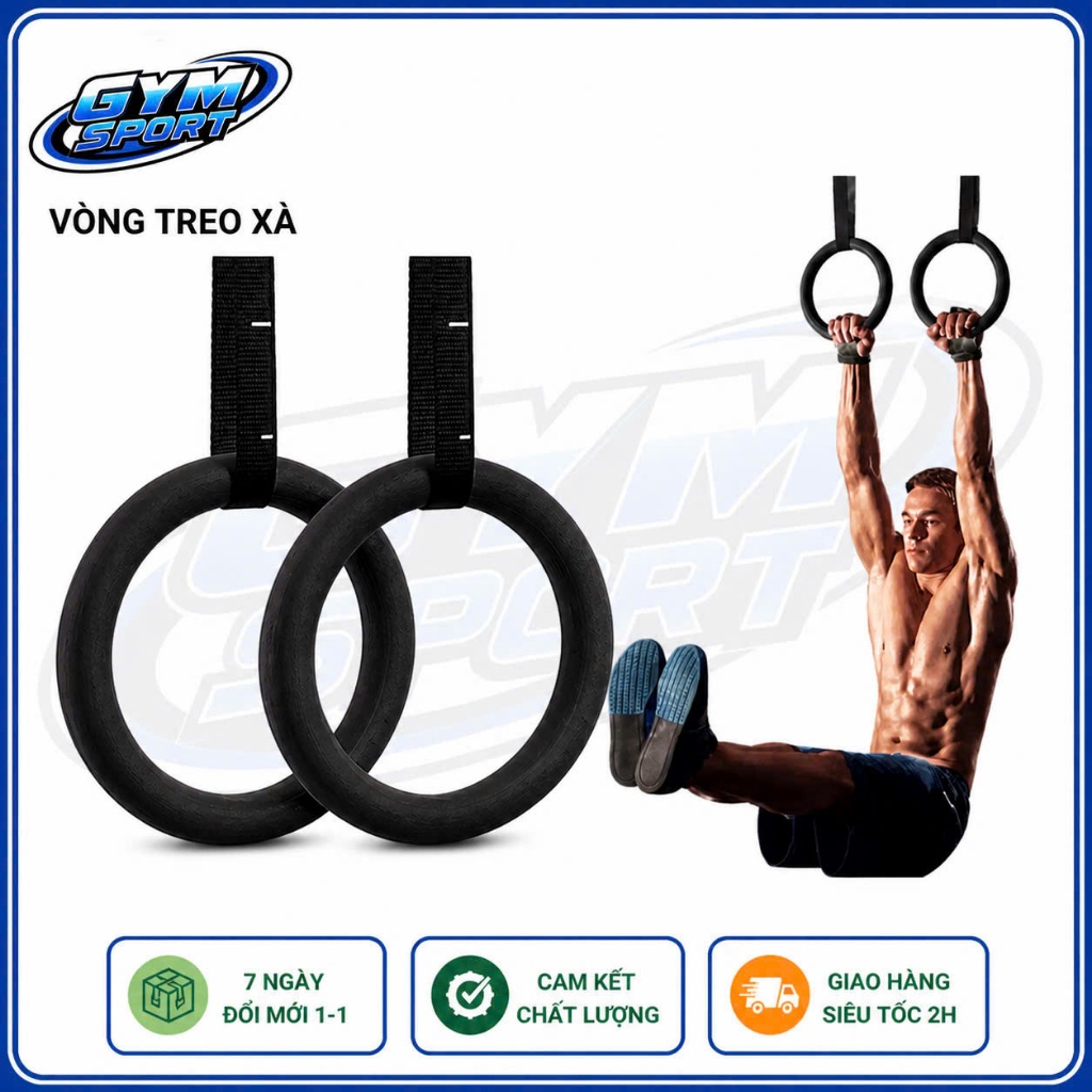 Bộ 2 Vòng Treo Gymnastic Rings Hỗ Trợ Tập Dip Với Xà Đơn, GYM Ring Ngoài Trời HC Sport (1 Đôi)