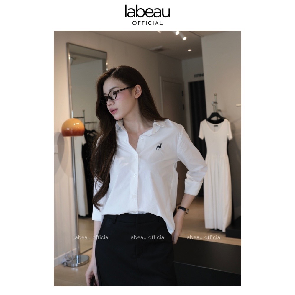 Áo Sơ mi trắng thêu hoạ tiết | Labeau | Cotton Poplin, nhăn tự nhiên, mỏng mát