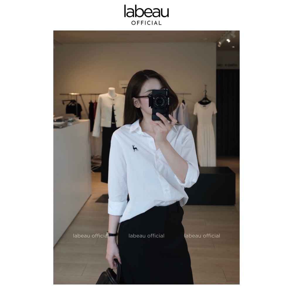Áo Sơ mi trắng thêu hoạ tiết | Labeau | Cotton Poplin, nhăn tự nhiên, mỏng mát | BigBuy360 - bigbuy360.vn