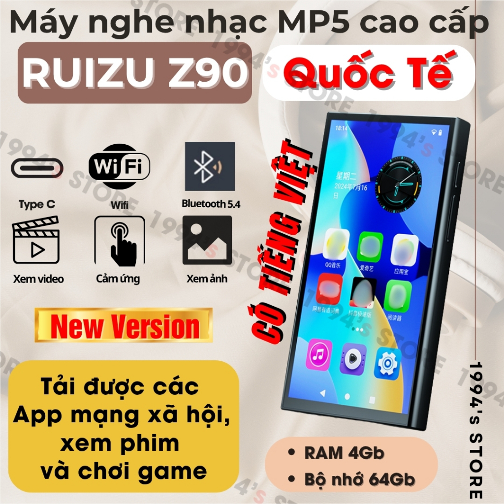 NEW VERSION Ruizu Z90, Ruizu H12 Máy Nghe Nhạc Android MP3/MP4/MP5 - Có Tiếng Việt- CÓ WiFi/Bluetoot