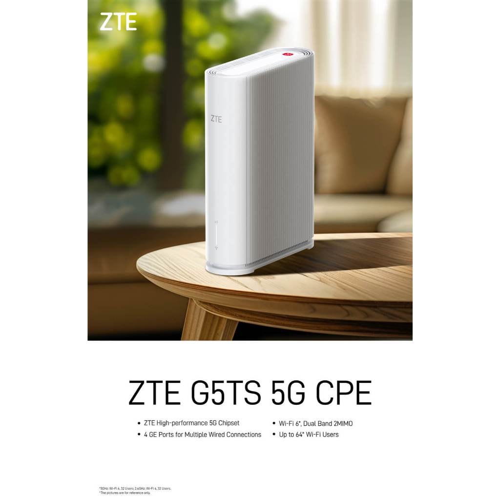 ZTE 5G CPE G5TS - Bộ Phát Wifi 5G Wi-Fi 6, 2 Băng Tần 2.4Ghz & 5Ghz, Hỗ Trợ 64 Thiết Bị Kết Nối