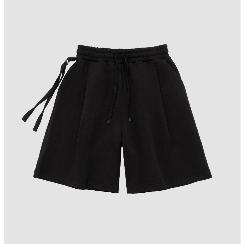 Quần shorts vải nỉ đen dáng rộng cạp chun có dây rút 21ST URBAN Baro