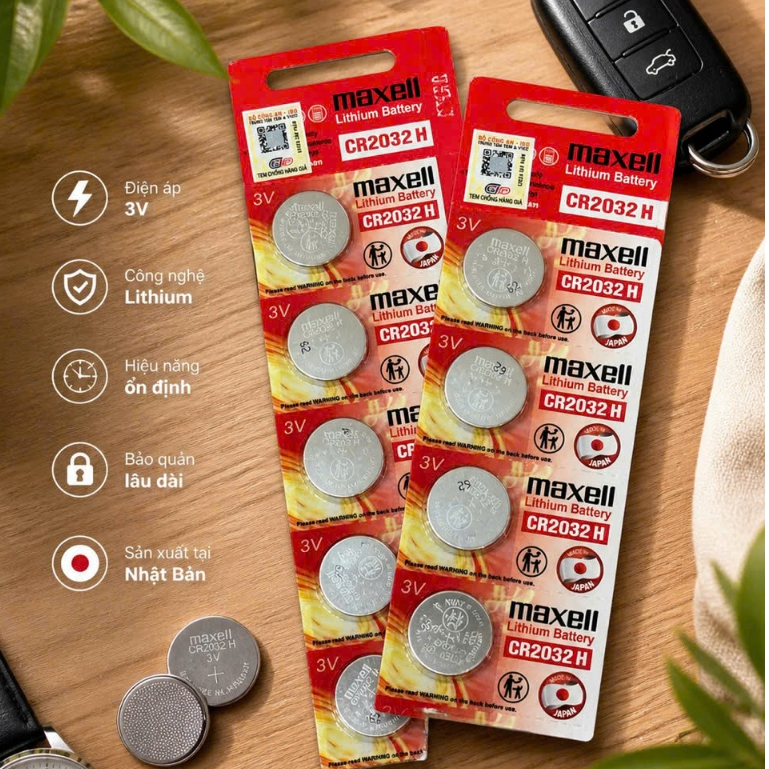 Pin CR2032H Maxell Dùng Cho Remote Xe Tay Ga, Định Vị