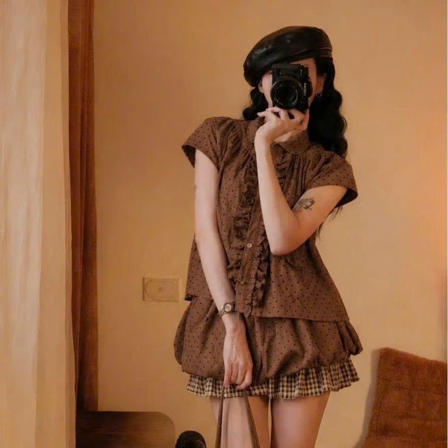 Set Áo Babydoll Chấm Bi Nữ Hari Mix Chân Váy Bí Dáng Xinh, Set Đồ Tiểu Thư Dễ Thương 2050 | BigBuy360 - bigbuy360.vn