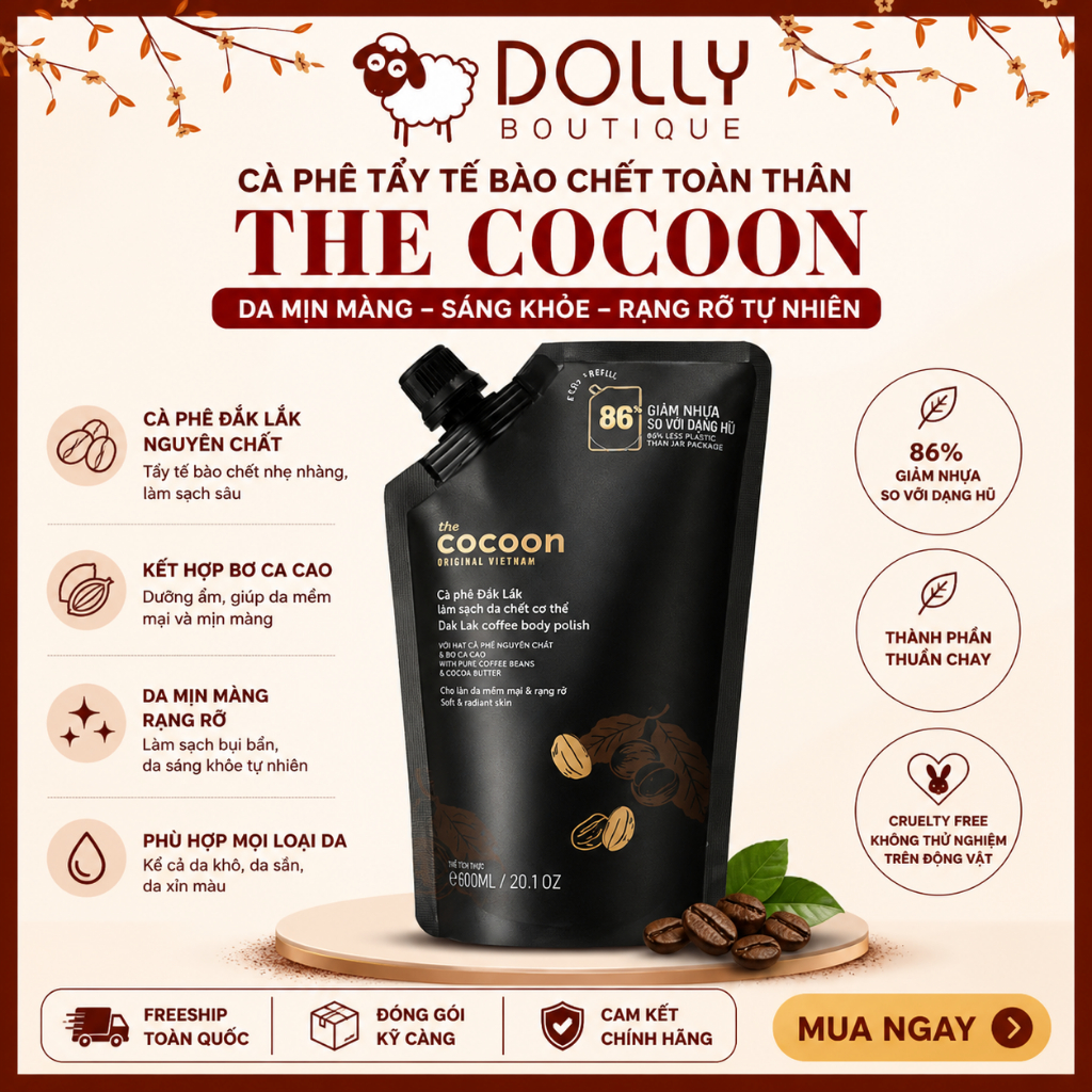 Túi Refill Tẩy Tế Bào Chết Toàn Thân Sạch Da Cocoon Dak Lak Coffee Body Polish -600ml | BigBuy360 - bigbuy360.vn