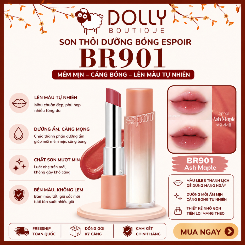 Son dưỡng Espoir Nowear Lipstick Balming Glow BR901 Ash Maple 3g