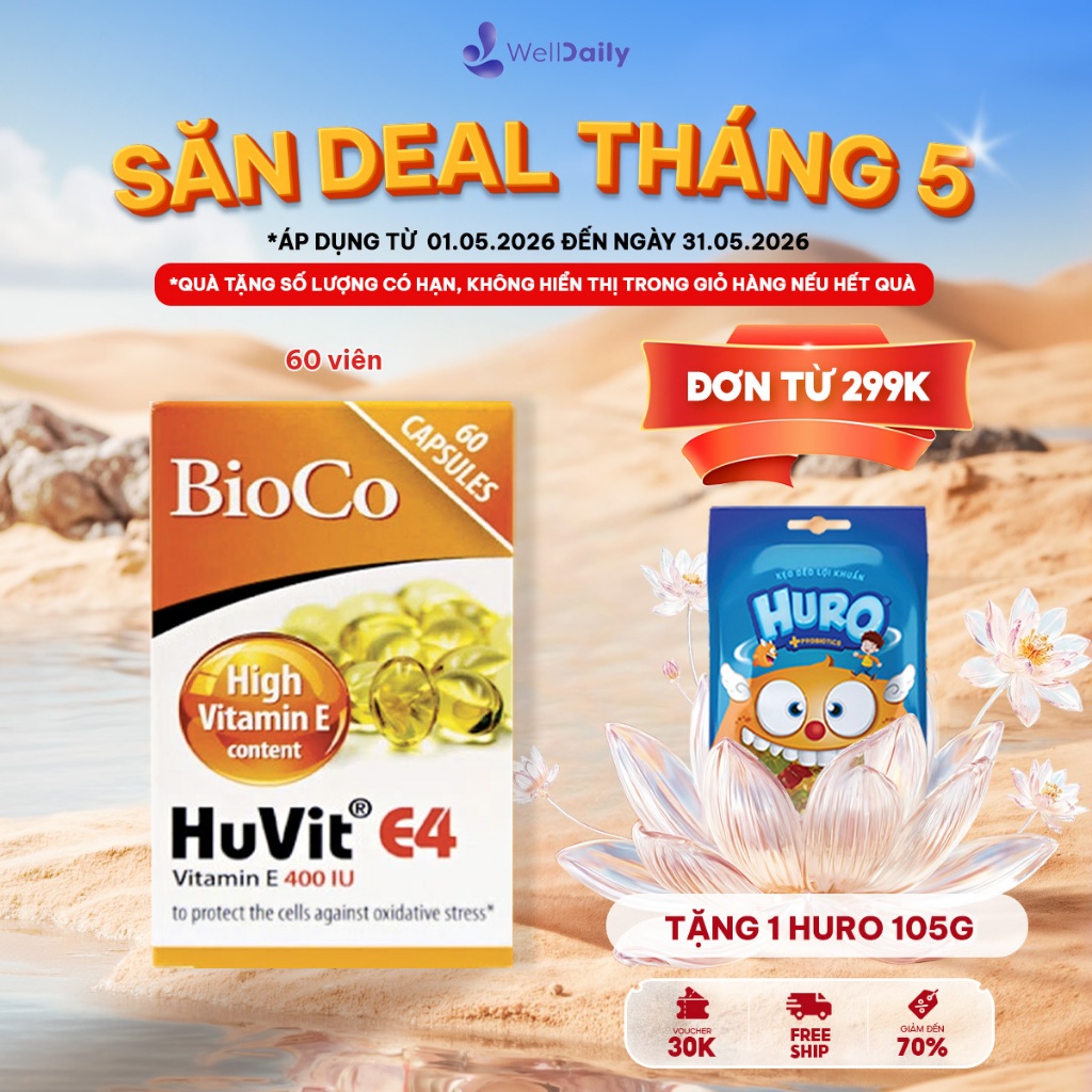 Viên uống bổ sung vitamin E BioCo Huvit E4 60 viên