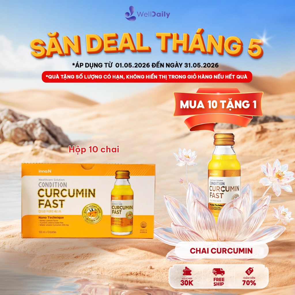 Hộp 10 chai nước tinh nghệ Nano Condition Curcumin Fast bảo vệ chức năng dạ dày 100ml