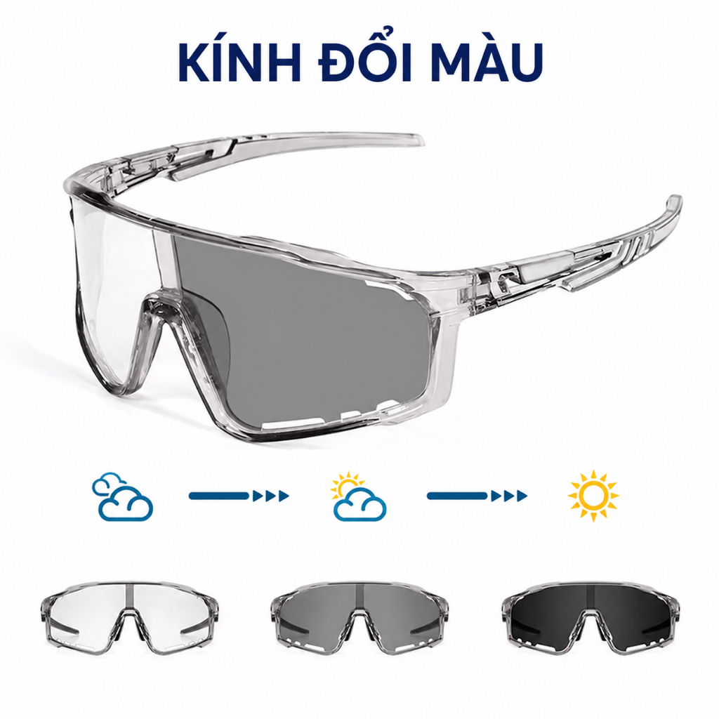 Kính Chống Tia Uv400 Đổi Màu Thể Thao, Chống Bụi Gió Va Đập, Kính Đi Xe Máy Phượt Chống Nắng Cao Cấp