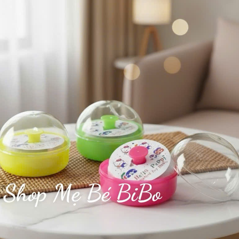 Hộp ĐỰNG PHẤN RÔM cho bé bông chậm phấn có nắp đậy vệ sinh thiết kế gọn dễ cầm nắm thoa lên da bé