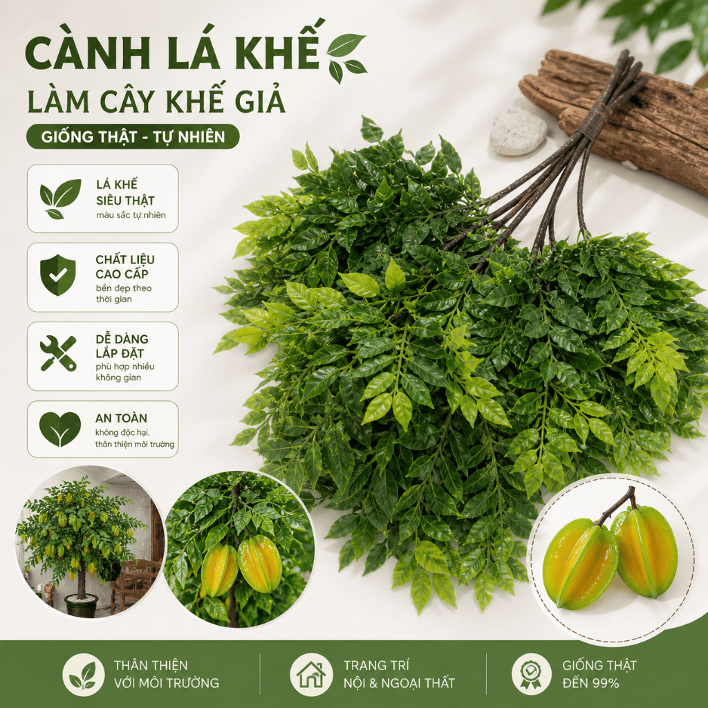 Cành lá giả-Cành Lá Khế, Quả Khế Làm Cây Khế Giả Decor Quán Cafe Nhà Hàng Tiểu Cảnh Siêu Thật