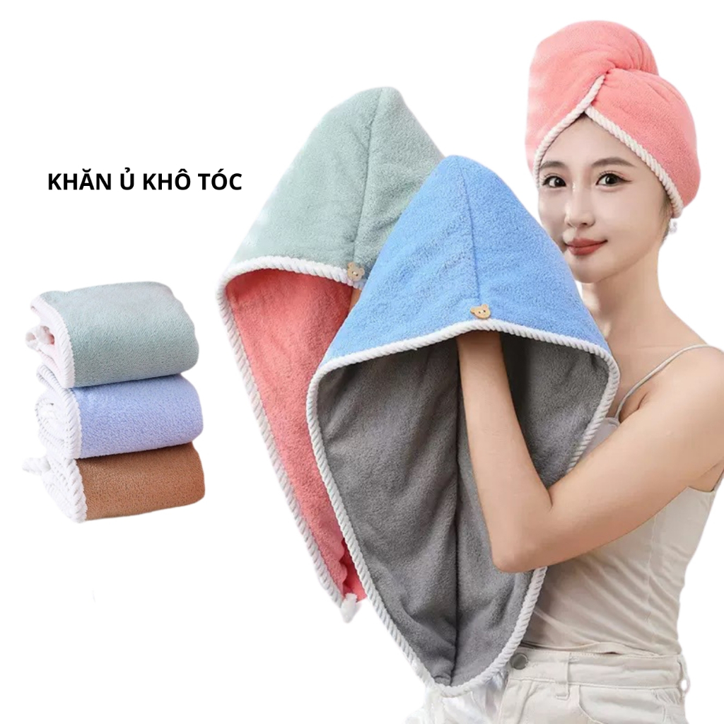 Khăn trùm đầu quấn ủ khô tóc siêu tốc