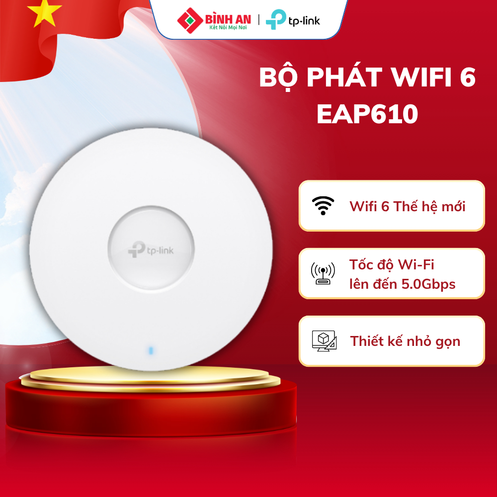 Bộ phát sóng WIFI 6 gắn trần TP-Link EAP610 | AX1800 2 băng tần | Hỗ trợ PoE+