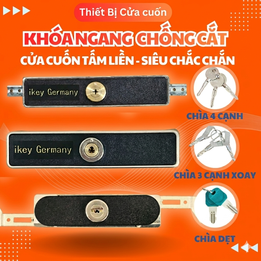 Khóa cửa cuốn tấm liền chống trộm - Bộ khóa cơ cửa cuốn Cao cấp (Chìa chống sao chép)