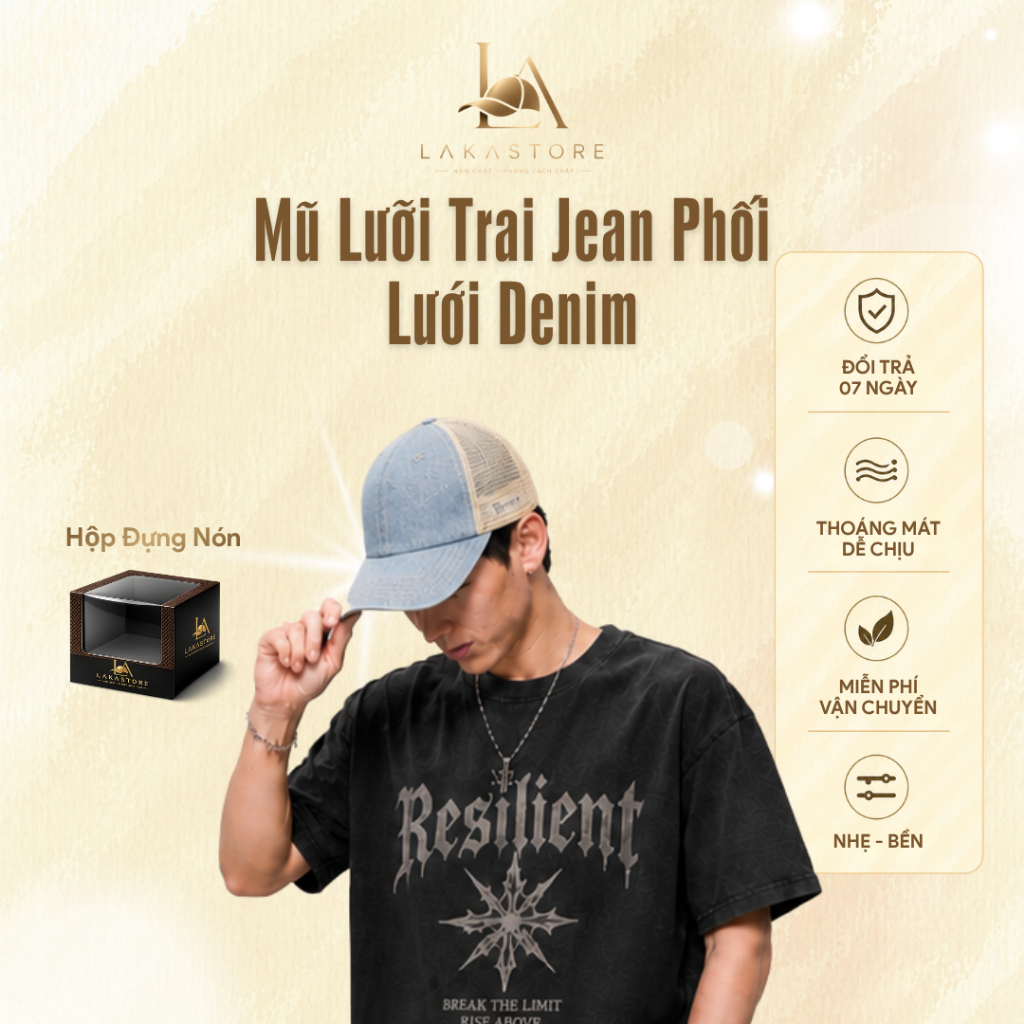 Mũ Lưỡi Trai Jean Phối Lưới Denim Cao Cấp LK04 Laka Store Form Mềm Thoáng Khí Unisex