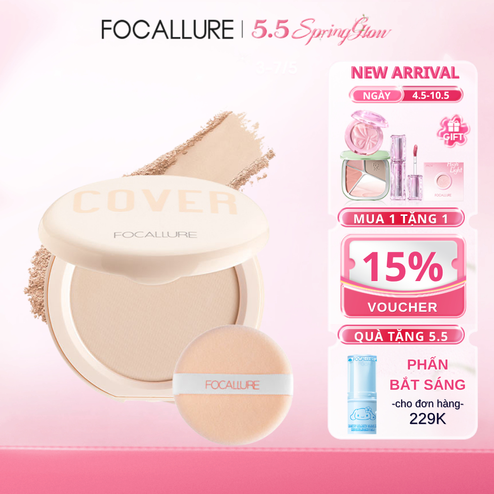 FOCALLURE Phấn phủ lì dạng nén che khuyết điểm hoàn hảo cùng Vitamin C 6.5G