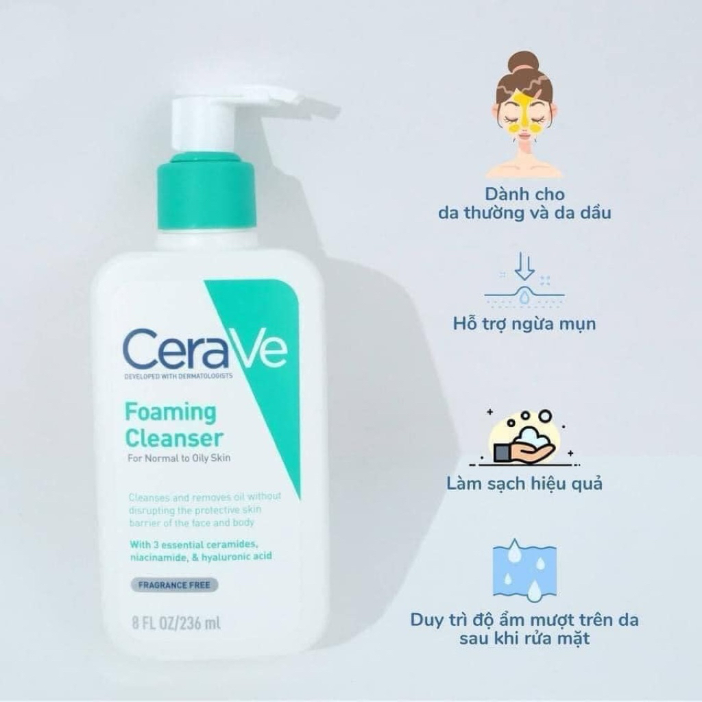 sữa rửa mặt Cerave Foaming Cleanser 236ml (xanh Ngọc)