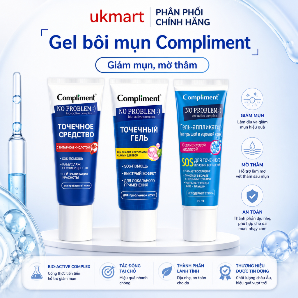 Gel Chấm Mụn Compliment Gom Cồi Nhanh, Giảm Sưng Đỏ, Kiềm Dầu Mờ Thâm Dành Cho Da Mụn 25ml