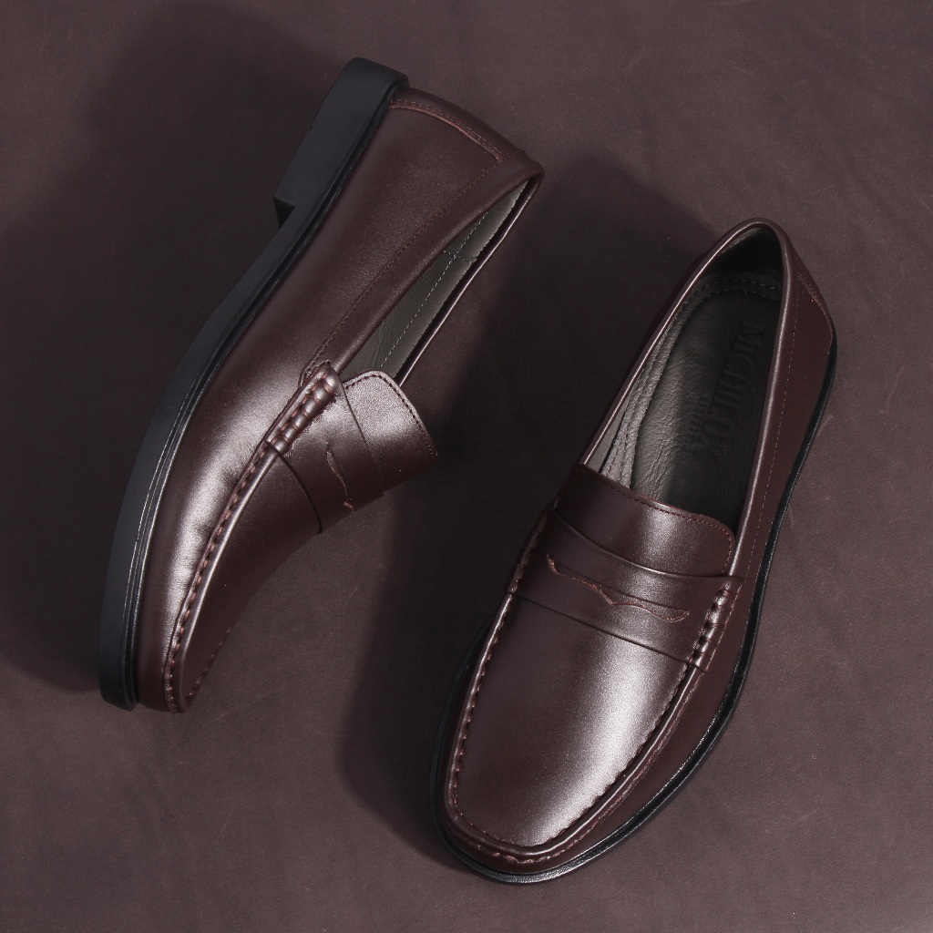 Giày MICHILUX CIEPL Dành Cho Nam Đóng Thủ Công Màu Nâu [Penny Loafer Style, Full Cowhide Leather, Ma