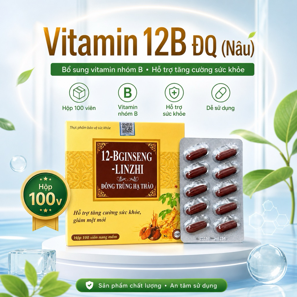 Viên Uống Vitamin 12B Ginseng Linzhi Bổ Sung B1 B2 B5 B6 B12, Hỗ Trợ Tăng Sức Khỏe, Giảm Mệt Mỏi - H
