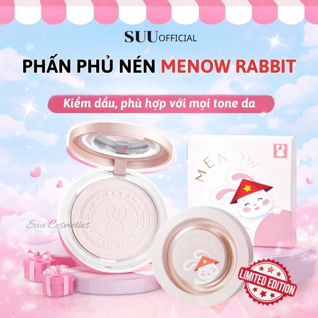 Phấn Phủ Nén Kiềm Dầu MENOW RABBIT, Chống Nước, Che Phủ Hoàn Hảo SUUOFFICIAL