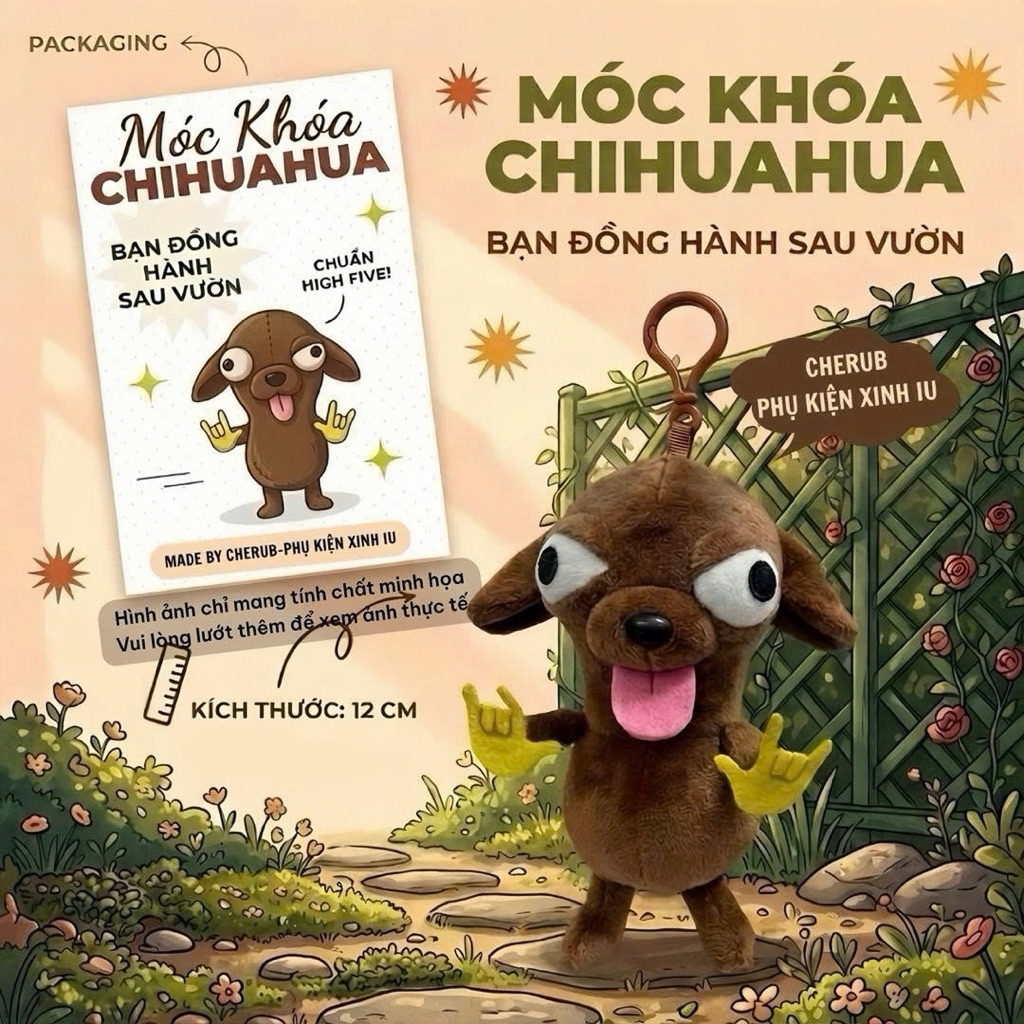 Gấu bông Chihuahua móc khóa cute – Thú nhồi bông mini dễ thương treo balo, chìa khóa hot trend