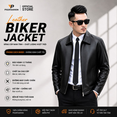 Áo Khoác da nam biker lót dù thời trang ADN1625
