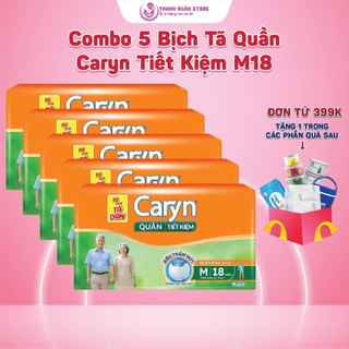 Combo 5 Bịch Bỉm Tã Quần Caryn Tiết Kiệm M18 (35 Kg Đến 55 Kg) - Bỉm Tã Người Già Size Nhỏ - Thanh Ngân Store