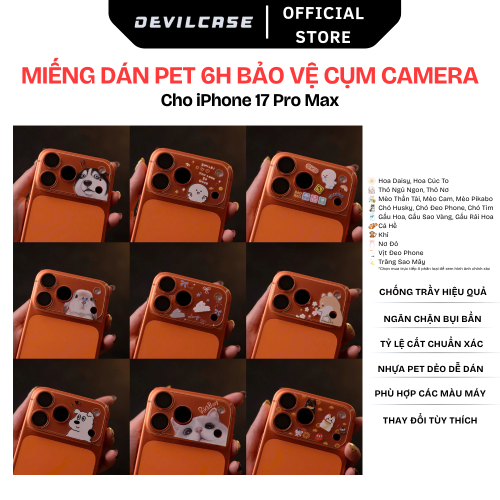 Miếng Dán Bảo Vệ Cụm Đế Camera DEVILCASE Cho iPhone 17 Pro Max Chất Liệu PET Cao Cấp