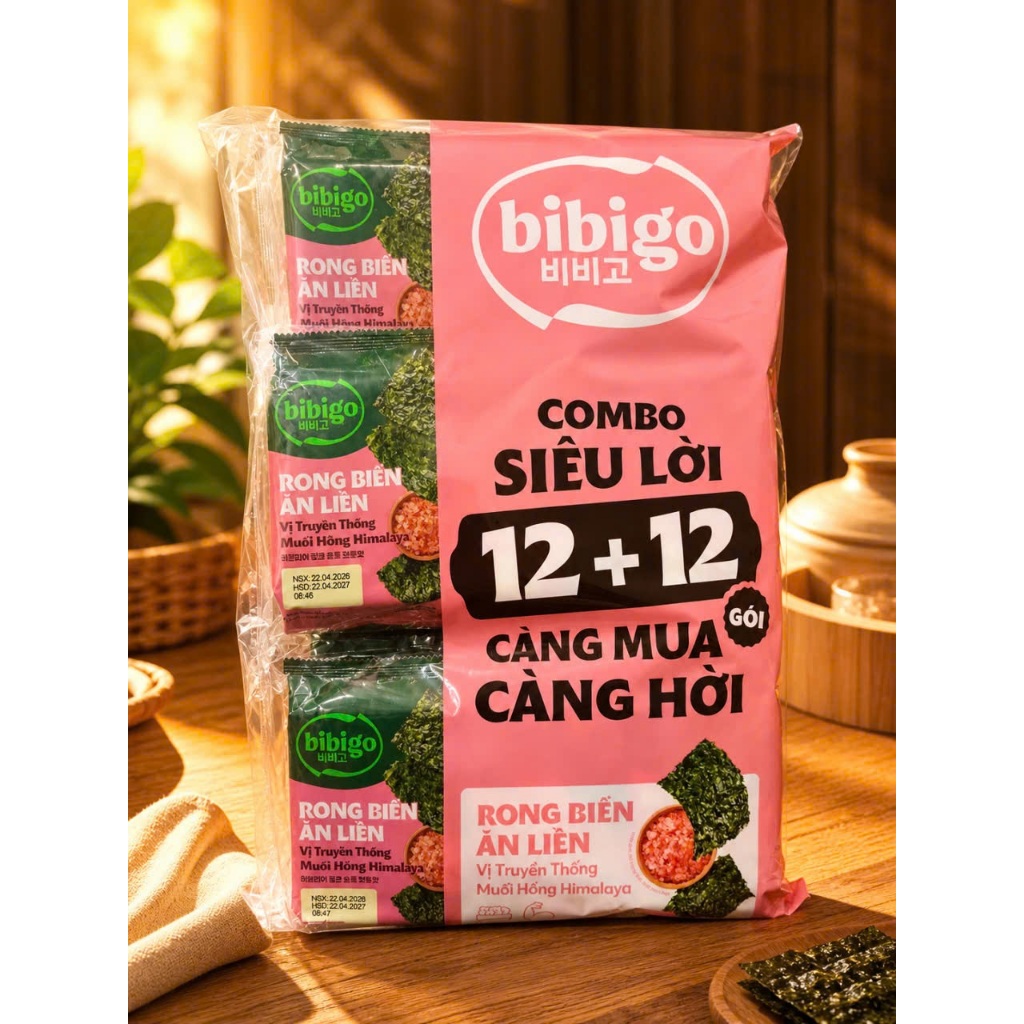 Combo 24 gói rong biển ăn liền BIBIGO Hàn Quốc siêu tiết kiệm