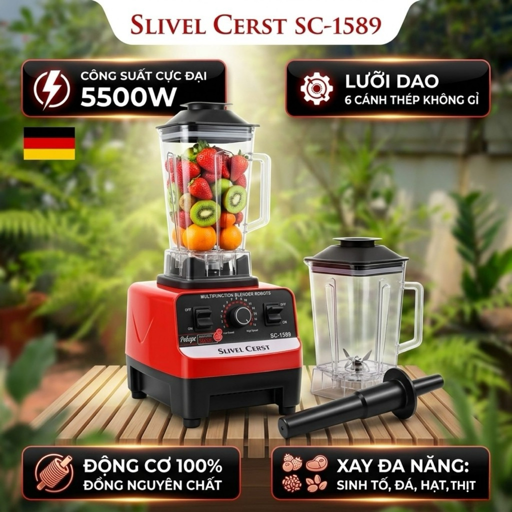 Máy Xay Sinh Tố Công Nghiệp SLIVEL CERST SC-1589 - Công Suất Đỉnh Cao 5500W, Công Nghệ Đức, Xay Đa N