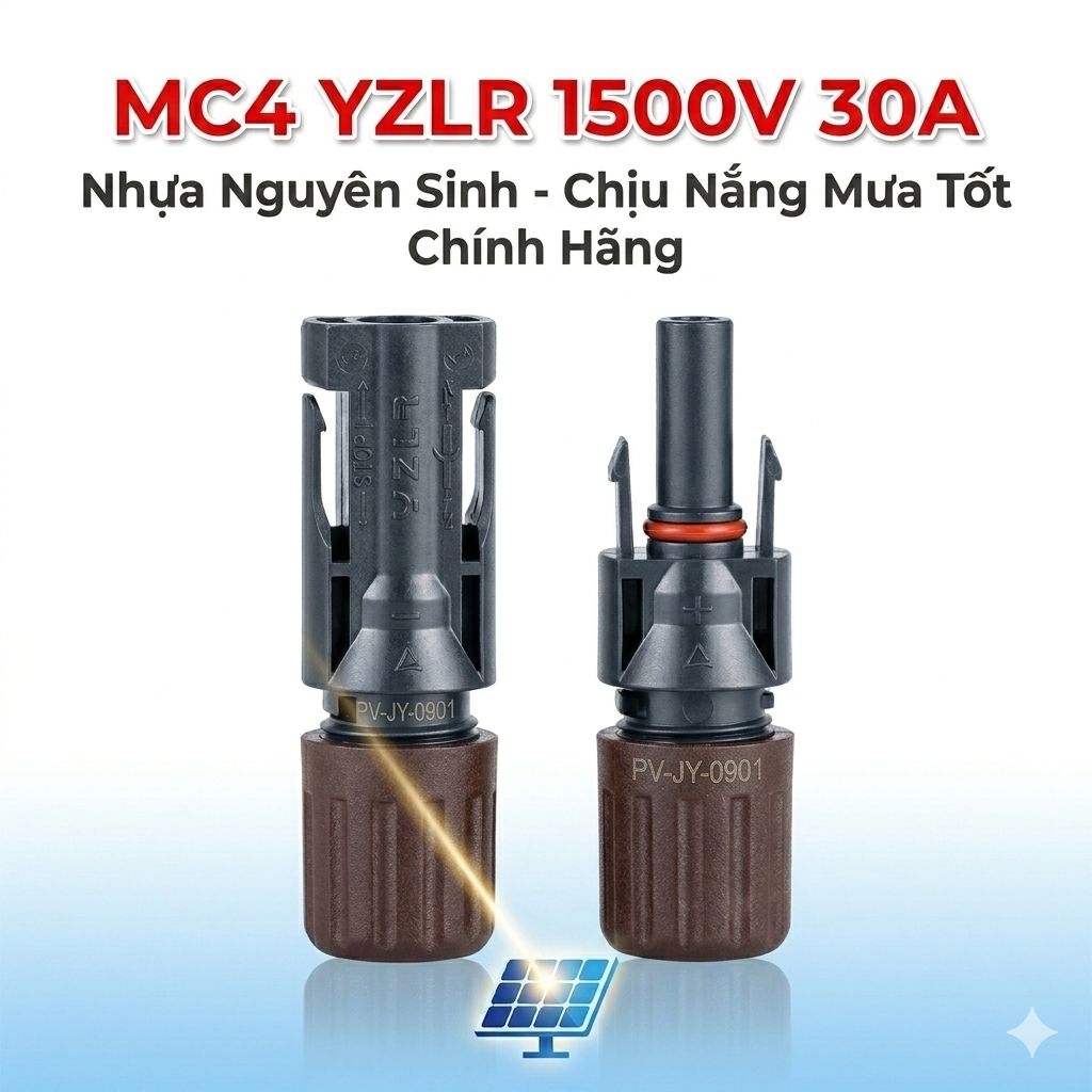 Đầu Nối MC4 YZLR 1500V 30A Solar Jack Pin Mặt Trời - Vỏ Nhựa Nguyên Sinh Lõi Đồng Mạ Thiếc PV-JY-0901 Chính Hãng