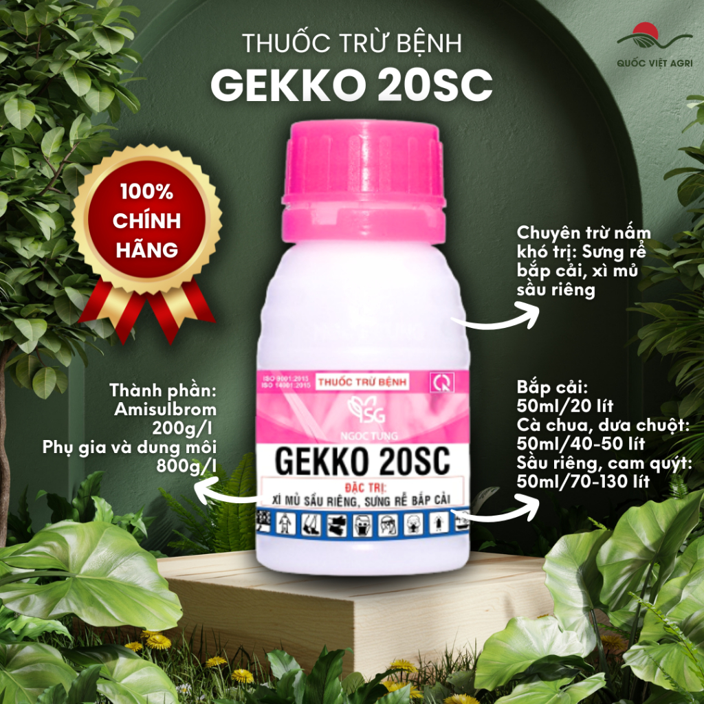 Thuốc trừ bệnh GEKKO 20SC (chai 50ml) - Amisulbrom 200g/l Đặc trị xỉ mủ sầu riêng, sưng rễ bắp cải