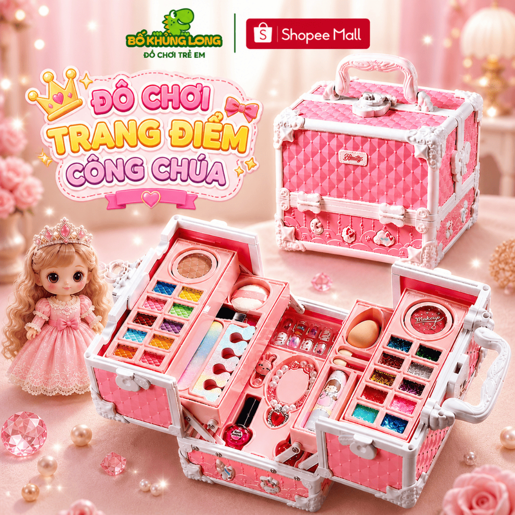 Đồ Chơi Cốp Trang Điểm Cho Bé BỐ KHỦNG LONG Vali Trang Điểm Nhiều Dụng Cụ An Toàn Bộ Quà Tặng Sinh Nhật Cho Bé Gái