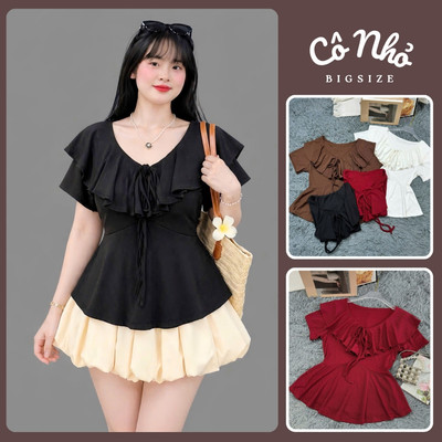 Áo Thun Bigsize Nữ Áo Kiểu Cổ Bèo Vạt Xèo Peplum Tay Ngắn Tiểu Thư Tôn Dáng A349
